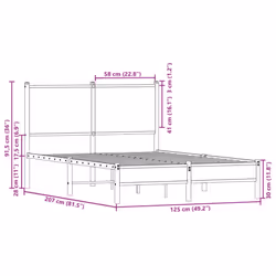 vidaXL Metal Bed Frame with Headboard Bed Base Bedstead Sonoma Oak 120x200 cm
