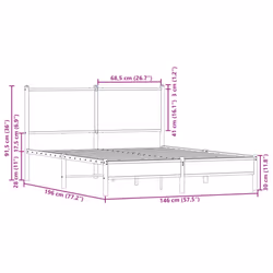 vidaXL Metal Bed Frame with Headboard Bed Base Bedstead Sonoma Oak 140x190 cm - Additional view 9