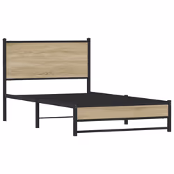 vidaXL Metal Bed Frame with Headboard Bed Base Bedstead Sonoma Oak 100x200 cm