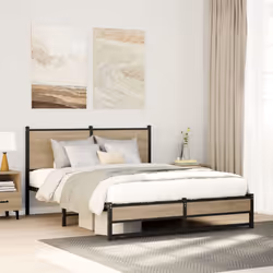 vidaXL Metal Bed Frame with Headboard Bed Sonoma Oak 150x200 cm King Size