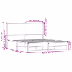vidaXL Metal Bed Frame with Headboard Bed Sonoma Oak 150x200 cm King Size - Additional view 9