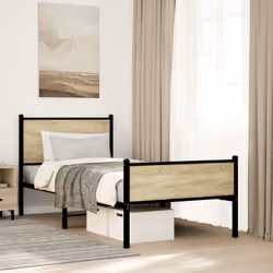 vidaXL Metal Bed Frame with Headboard and Footboard Sonoma Oak Small Single