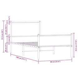 vidaXL Metal Bed Frame with Headboard and Footboard Sonoma Oak Small Single