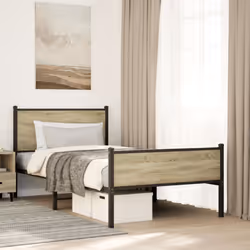 vidaXL Metal Bed Frame with Headboard and Footboard Sonoma Oak 100x190 cm