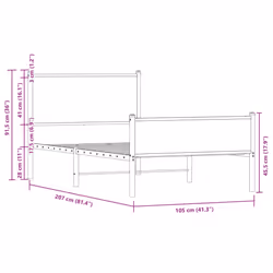 vidaXL Metal Bed Frame with Headboard and Footboard Sonoma Oak 100x200 cm