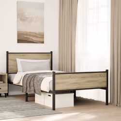 vidaXL Metal Bed Frame with Headboard and Footboard Sonoma Oak 107x203 cm