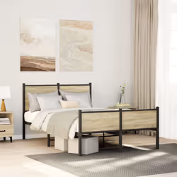 vidaXL Metal Bed Frame with Headboard and Footboard Sonoma Oak Small Double