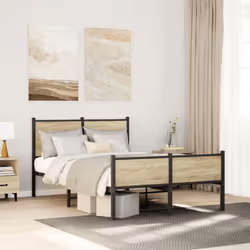 vidaXL Metal Bed Frame with Headboard and Footboard Sonoma Oak 120x200 cm