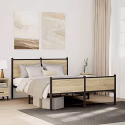 vidaXL Metal Bed Frame with Headboard and Footboard Sonoma Oak 137x190 cm