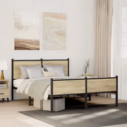vidaXL Metal Bed Frame with Headboard and Footboard Sonoma Oak 140x200 cm