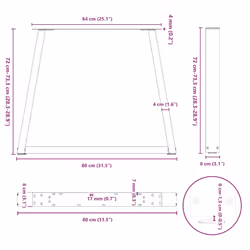 cm/ 3 pcs/ 1 piece) vidaXL Coffee Table Legs V-Shape Desk Legs Furniture Legs Bar Stand DIY Steel - white, 80 x (72-73.3 - Additional view 9