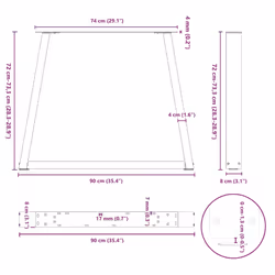 cm/ 3 pcs/ 1 piece) vidaXL Coffee Table Legs V-Shape Desk Legs Furniture Legs Bar Stand DIY Steel - natural, 90 x (72-73.3