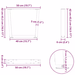 cm/2 pcs) vidaXL Dining Table Legs V-Shape Desk Legs Kitchen Furniture Leg 3 pcs Steel - white, 50 x (42-43.3 - Additional view 3
