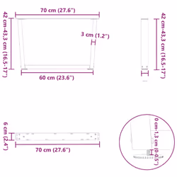 cm) vidaXL Dining Table Legs V-Shape Desk Legs Kitchen Furniture Leg 3 pcs Steel - white, 70 x (42-43.3