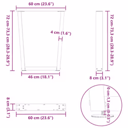 cm) vidaXL Dining Table Legs V-Shape Desk Legs Kitchen Furniture Leg 3 pcs Steel - white, 60 x (72-73.3