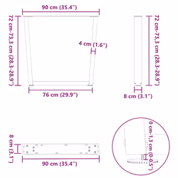 cm/2 pcs) vidaXL Dining Table Legs V-Shape Desk Legs Kitchen Furniture Leg 3 pcs Steel - white, 90 x (72-73.3 - Additional view 3