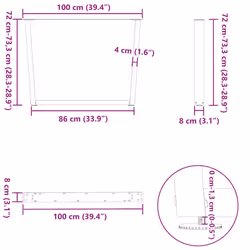 cm/2 pcs) vidaXL Dining Table Legs V-Shape Desk Legs Kitchen Furniture Leg 3 pcs Steel - white, 100 x (72-73.3 - Additional view 3