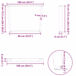 cm/2 pcs) vidaXL Dining Table Legs V-Shape Desk Legs Kitchen Furniture Leg 3 pcs Steel - anthracite, 100 x (72-73.3 - Additional view 9