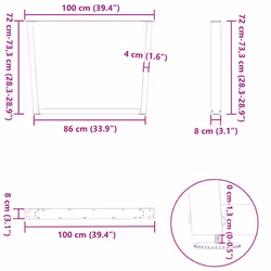 cm/3 pcs) vidaXL Dining Table Legs V-Shape Desk Legs Kitchen Furniture Leg 3 pcs Steel - black, 100 x (72-73.3