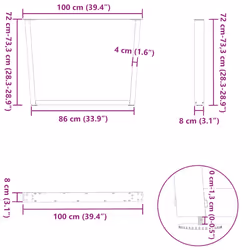 cm/3 pcs) vidaXL Dining Table Legs V-Shape Desk Legs Kitchen Furniture Leg 3 pcs Steel - white, 100 x (72-73.3