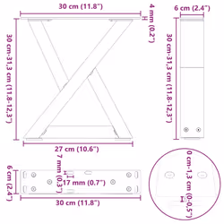 cm) vidaXL Coffee Table Legs 2 pcs Black 60x(30-31.3) cm Steel - black, 30 x (30-31.3