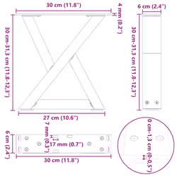cm) vidaXL Coffee Table Legs 2 pcs Black 60x(30-31.3) cm Steel - white, 30 x (30-31.3