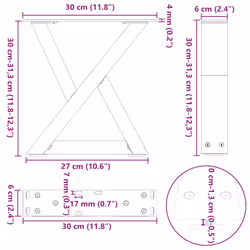 cm) vidaXL Coffee Table Legs 2 pcs Black 60x(30-31.3) cm Steel - anthracite, 30 x (30-31.3