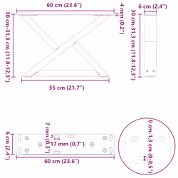 cm) vidaXL Coffee Table Legs 2 pcs Black 60x(30-31.3) cm Steel - black, 60 x (30-31.3 - Additional view 9