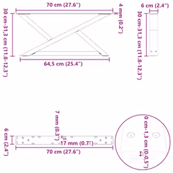 cm) vidaXL Coffee Table Legs 2 pcs Black 60x(30-31.3) cm Steel - white, 70 x (30-31.3