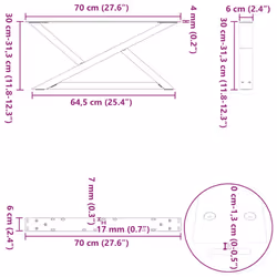cm) vidaXL Coffee Table Legs 2 pcs White 38x(42-43.3) cm Steel - natural, 70 x (30-31.3