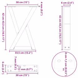 cm) vidaXL Coffee Table Legs 2 pcs Black 60x(30-31.3) cm Steel - natural, 38 x (42-43.3