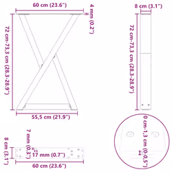 cm) vidaXL Coffee Table Legs 2 pcs Black 60x(30-31.3) cm Steel - natural, 60 x (72-73.3