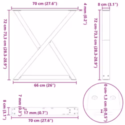 cm) vidaXL Coffee Table Legs 2 pcs Black 60x(30-31.3) cm Steel - black, 70 x (72-73.3 - Additional view 3