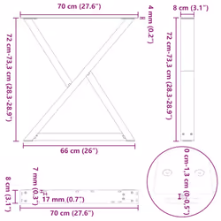 cm) vidaXL Coffee Table Legs 2 pcs White 38x(42-43.3) cm Steel - anthracite, 70 x (72-73.3