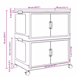 vidaXL Stackable Storage Box with Wheels Storage Container Stackable BinTruck - 64 x 40 x 76 cm