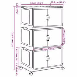 vidaXL Stackable Storage Box with Wheels Storage Container Stackable BinTruck - 64 x 39.5 x 110.5 cm