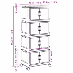 vidaXL Stackable Storage Box with Wheels Storage Container Stackable BinTruck - 48 x 29.5 x 112.5 cm