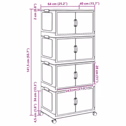 vidaXL Stackable Storage Box with Wheels Storage Container Stackable BinTruck - 64 x 40 x 141.5 cm