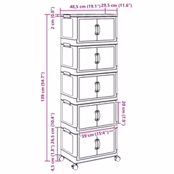vidaXL Stackable Storage Box with Wheels Storage Container Stackable BinTruck - 48.5 x 29.5 x 139 cm