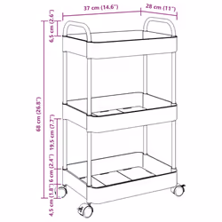 vidaXL Storage Trolley 3-Tier Transparent 37x28x68 cm Acrylic trolley