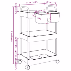 vidaXL Storage Trolley 3-Tier Transparent 37x28x68 cm Acrylic trolley - Additional view 3
