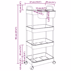 vidaXL Storage Trolley 4-Tier Transparent 37x28x95 cm Acrylic trolley - Additional view 8