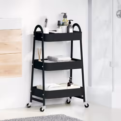 vidaXL Storage Trolley Service Trolley 3-Tier Utility Cart Storage Rack Steel - black
