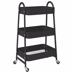 vidaXL Storage Trolley Service Trolley 3-Tier Utility Cart Storage Rack Steel - black - Additional view 5