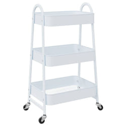 vidaXL Storage Trolley Service Trolley 3-Tier Utility Cart Storage Rack Steel - white