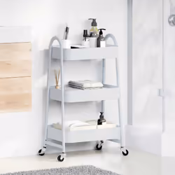 vidaXL Storage Trolley Service Trolley 3-Tier Utility Cart Storage Rack Steel - white