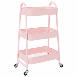 vidaXL Storage Trolley Service Trolley 3-Tier Utility Cart Storage Rack Steel - pink