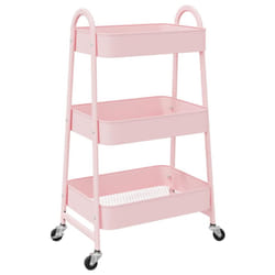 vidaXL Storage Trolley Service Trolley 3-Tier Utility Cart Storage Rack Steel - pink