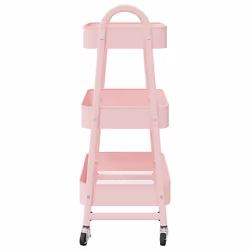 vidaXL Storage Trolley Service Trolley 3-Tier Utility Cart Storage Rack Steel - pink - Additional view 4