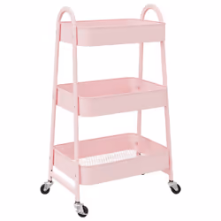 vidaXL Storage Trolley Service Trolley 3-Tier Utility Cart Storage Rack Steel - pink - Additional view 5